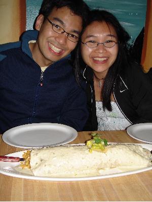 Blaine & Lisa with giant seafood burrito